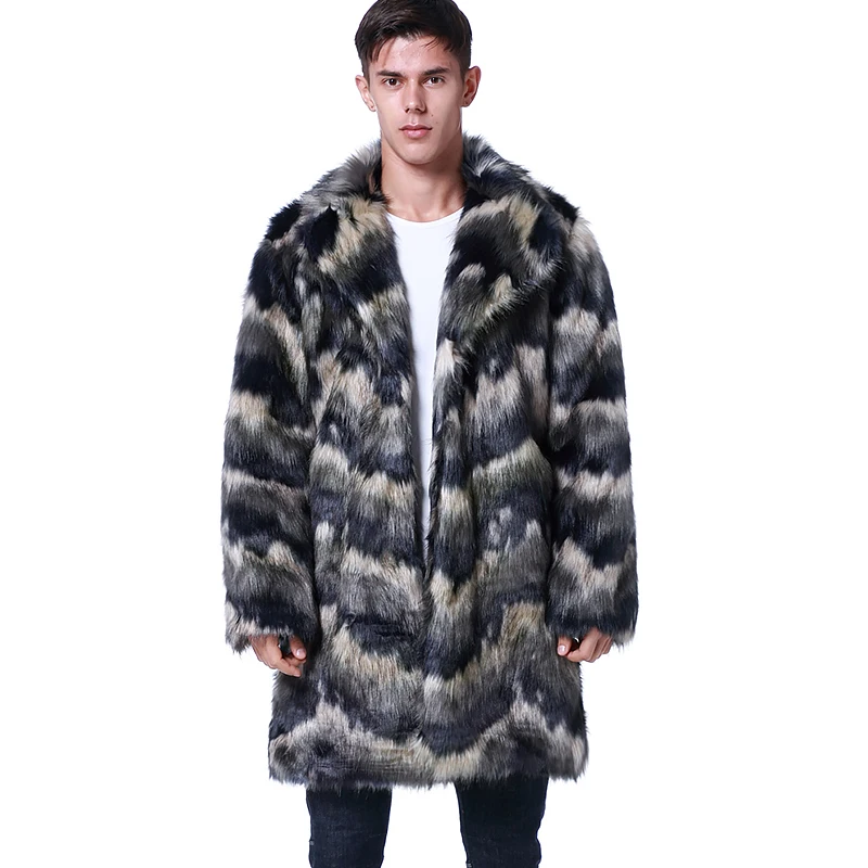Men Fur Coat Winter Patchwork Faux Fur Parka Outwear Fashion Men Punk Jackets Streetwear Long Fur Overcoats Windbreaker Coats