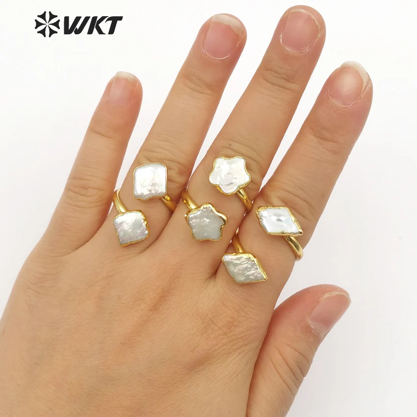 WT-R327 WKT стильное маленькое и милое Золотое кольцо с жемчугом в горошек женское