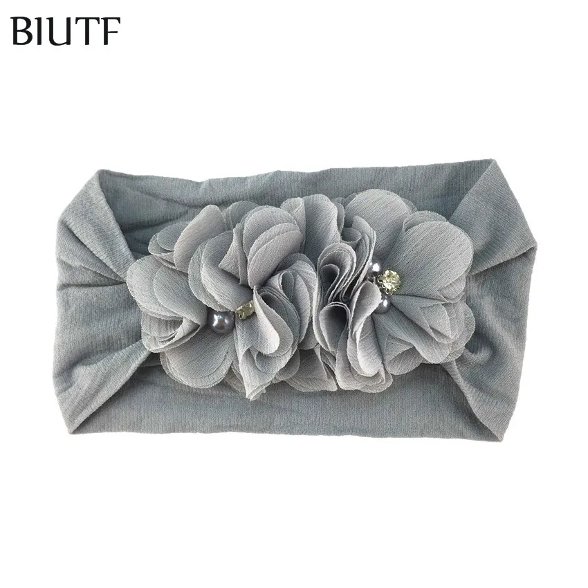 3-gray 20 шт./лот DIY Бутик Аксессуары для волос тройной Стразы Цветок Жемчужный шифоновый с широкой нейлоновая эластичная заставка HB081 - Цвет: 3-gray