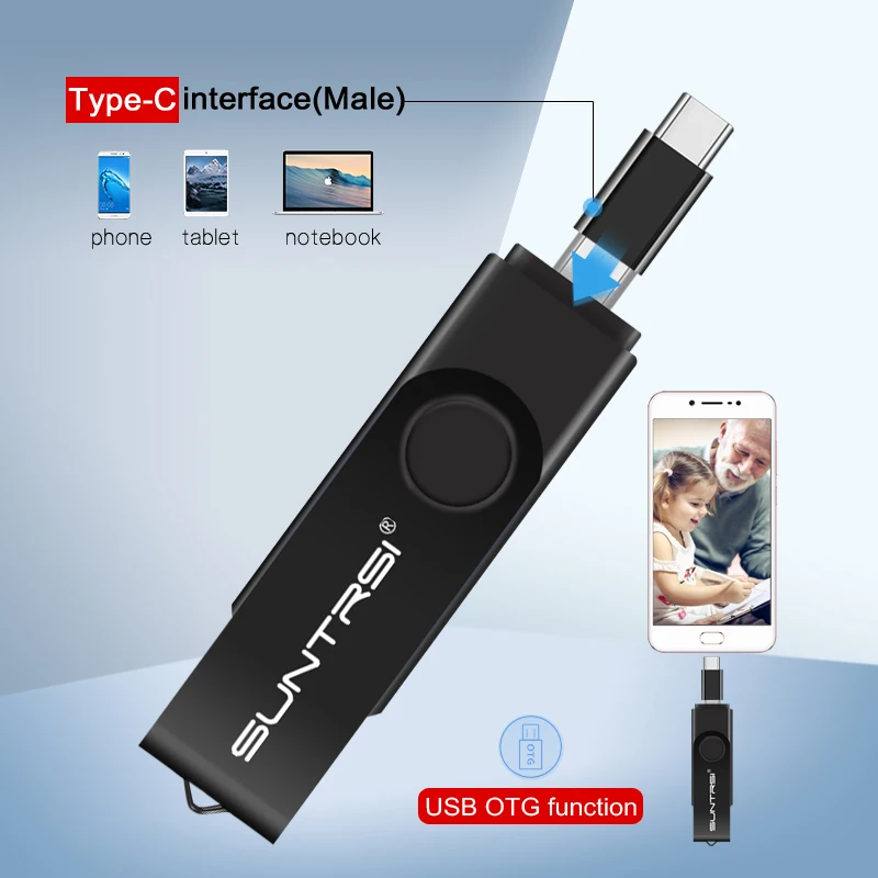 Suntrsi флеш-накопитель 128 Гб OTG usb TYPE C Высокоскоростной внешний накопитель 64 для