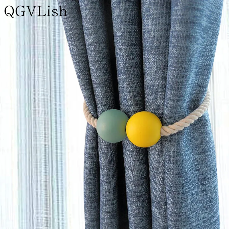 QGVLish 2 шт. подвязки для штор с деревянным шариком и магнитными занавесками