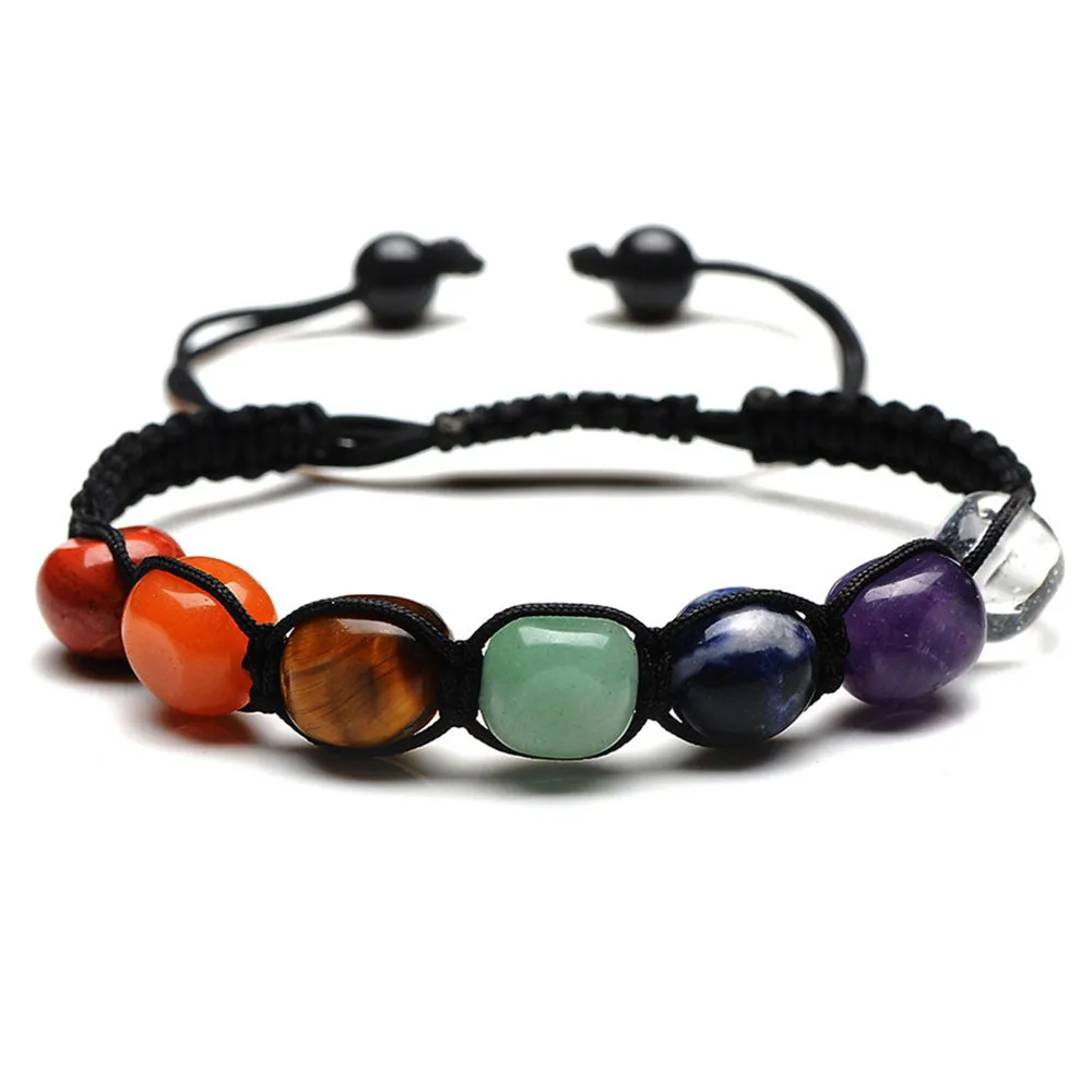 Мужской плетеный браслет с 7 чакрами из натурального камня лечебным балансом для