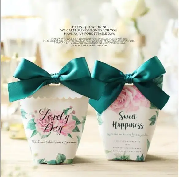 

100pcs New European style Wedding Favors flower floral Candy Boxes Party Gift Box sugar chocolate package