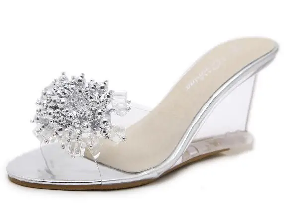 Women Shoes Summer 2019 High Quality Sexy rystal Transparent Diamond Wedges Sandals heels 8.5cm Slope Female 4 Styp | Обувь