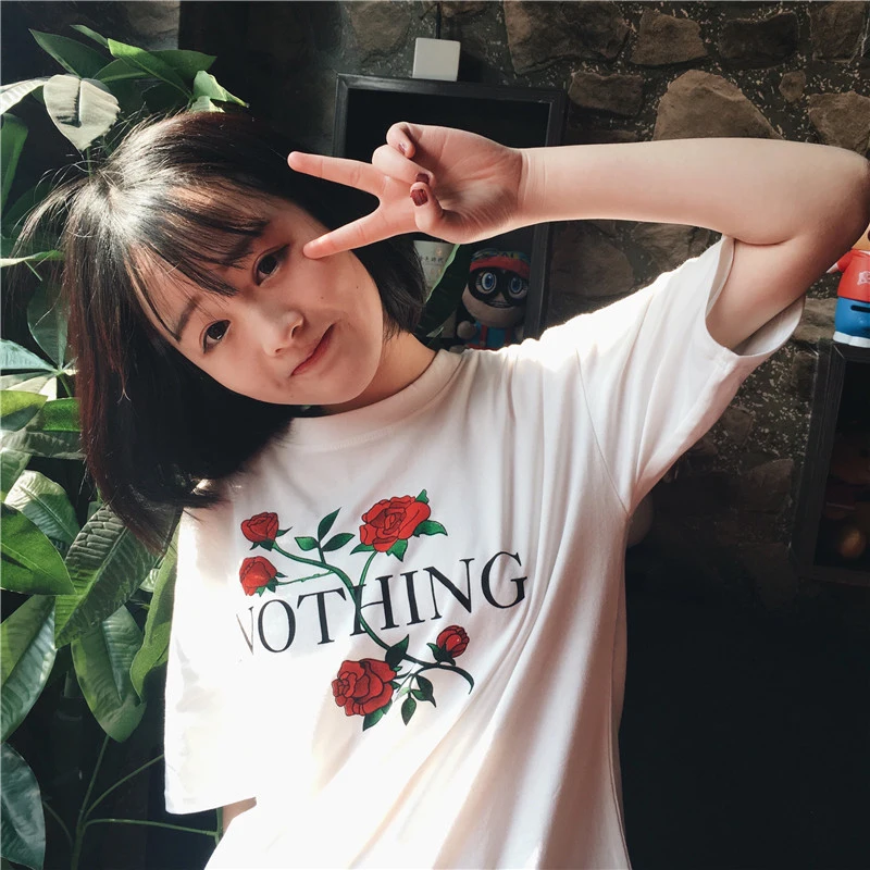 Модная женская Милая футболка для девушек с принтом роз в стиле Харадзюку