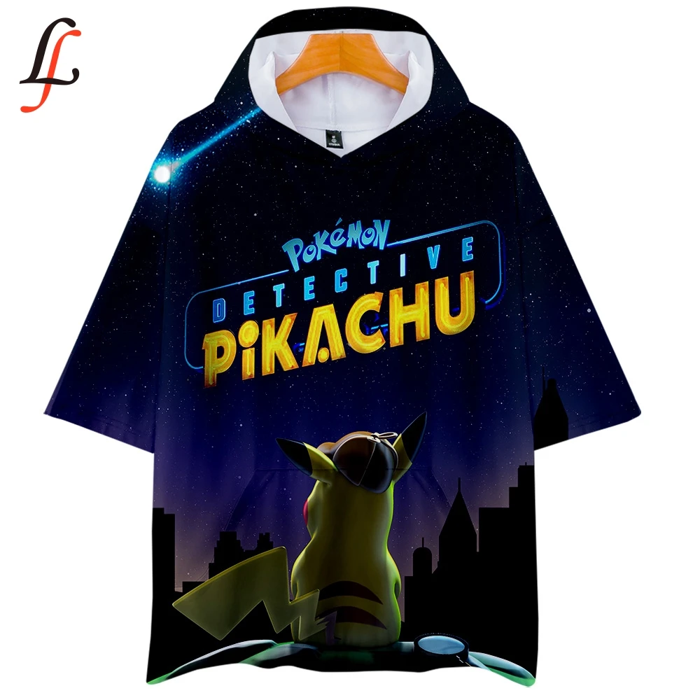 Футболка с капюшоном Pokemon Pikachu 3D аниме мультфильм коротким рукавом Мори девушки