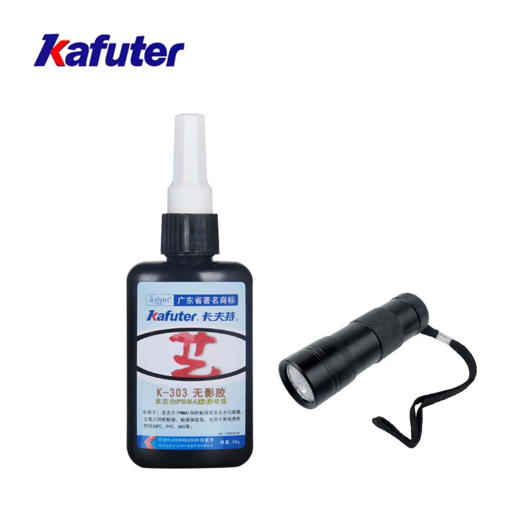 K-303 and Flashlight Kafute K-303 50 мл прозрачный клей пластик стекло металл резина+ фонарик УФ-клей акриловый прозрачный пластик - Цвет: K-303 and Flashlight