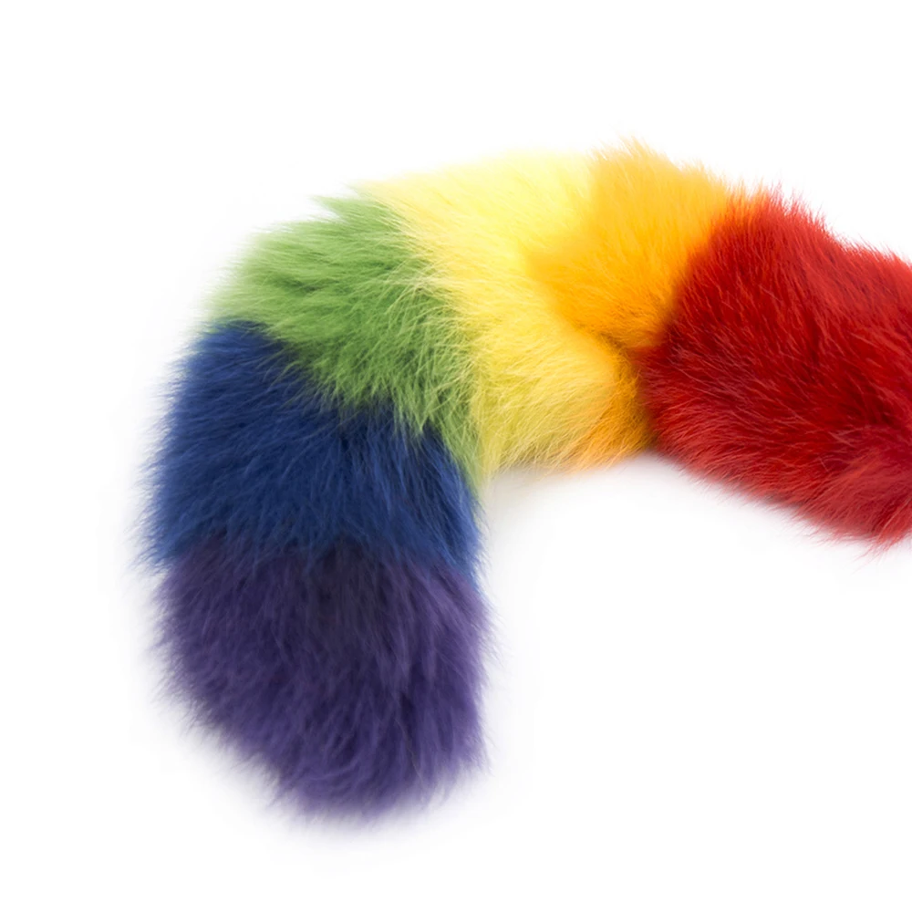 Радужный цвет анальный лисий хвост Анальная пробка секс-игрушка/пробка для