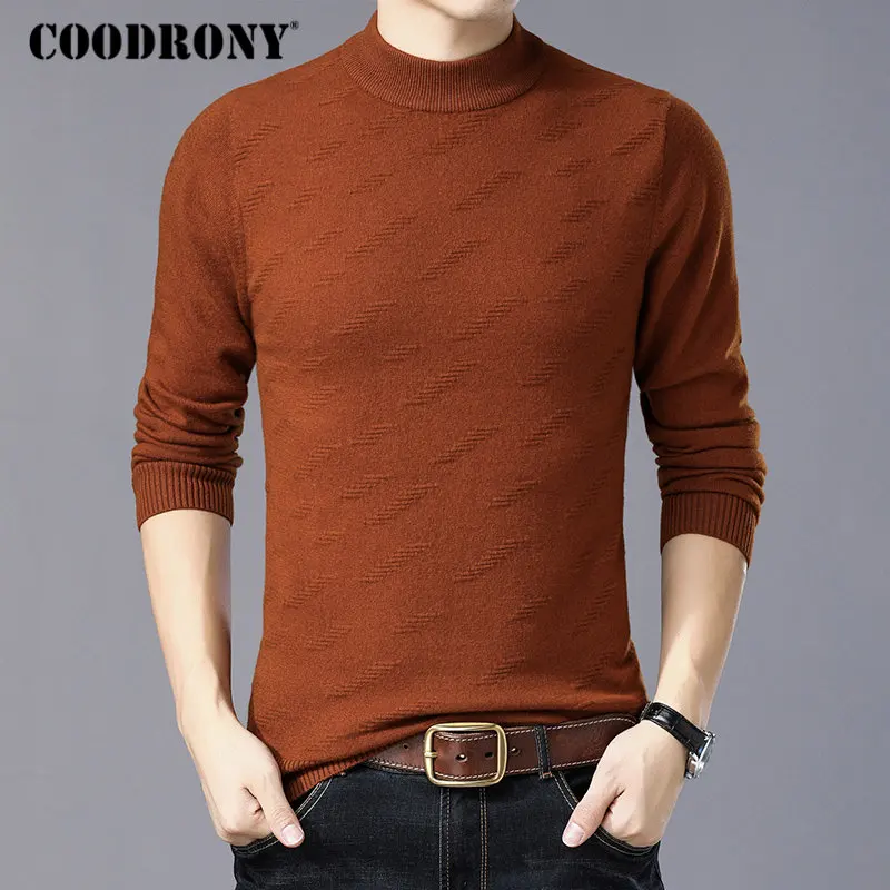 COODRONY свитер из мериносовой шерсти, мужской свитер с высоким воротом, новинка, зимний толстый теплый пуловер для мужчин, повседневный мягкий кашемировый пуловер для мужчин W11 - Цвет: Оранжевый
