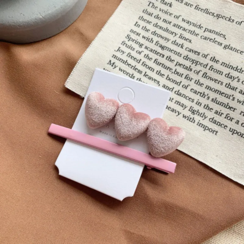 pink Винтажные бархатные милые заколки-клипсы для волос Корея в форме сердца заколки для волос модная шпилька для волос женские аксессуары для волос дропшиппинг - Цвет: pink