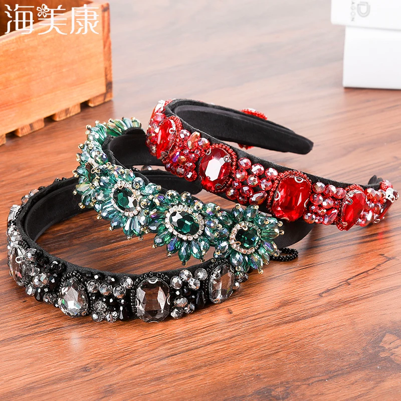 

Haimeikang Geometric Pearl Hair band Baroque Headband Big Gem Pearl Wild Fashion Temperament T Stage Catwalk Hair Accessories