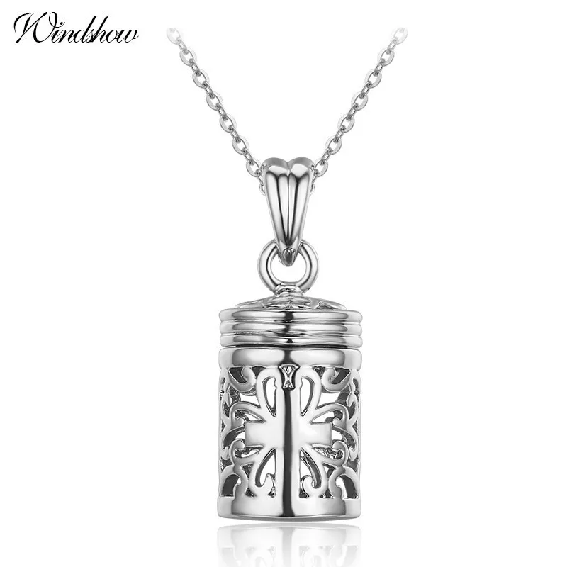 Hollow Out Filligree Cross perfume Bottle Essential Oil Diffuser Necklace Women Pingente Necklaces& Pendants Gold Color Jewelry - Окраска металла: Платиновое покрытие