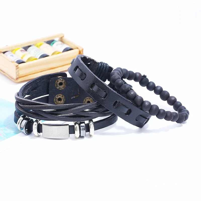 4 шт./компл. новый ретро костюм сделай сам браслет из воловьей кожи простой