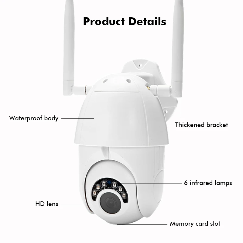 ZOOM HD 1080P wifi Беспроводная ip-камера для наружного наблюдения, PTZ скоростная купольная камера видеонаблюдения 60 м P65 с разъемом кабеля