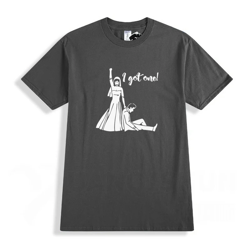 Charcoal gray 1 Я получил один свадебный жених помолвка игра футболка для влюбленных короткий рукав хлопок o-образным вырезом футболка Новинка летние футболки Забавные топы - Цвет: Charcoal gray 1