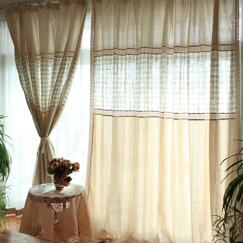 Бежевый сотовый хлопковый штор в американском стиле клетку из хлопка и льна