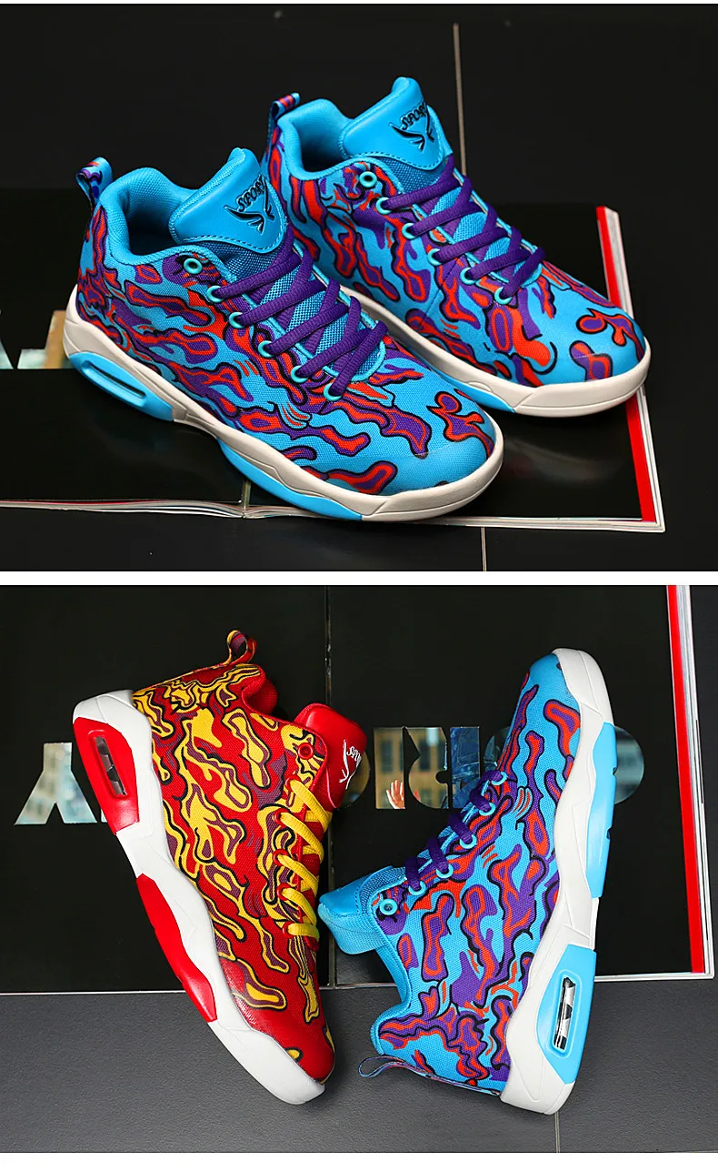 Couple shoes exclusive new unisex sneakers basketball shoes men's casual shoes colorful cloth design high elastic air cushion