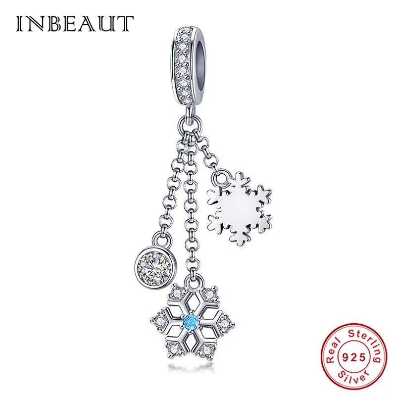 INBEAUT 925 пробы серебряные небесно-голубые кубические циркониевая Снежинка бусины оригинальная Зимняя коллекция очаровательный браслет Пандора - Цвет: s1020