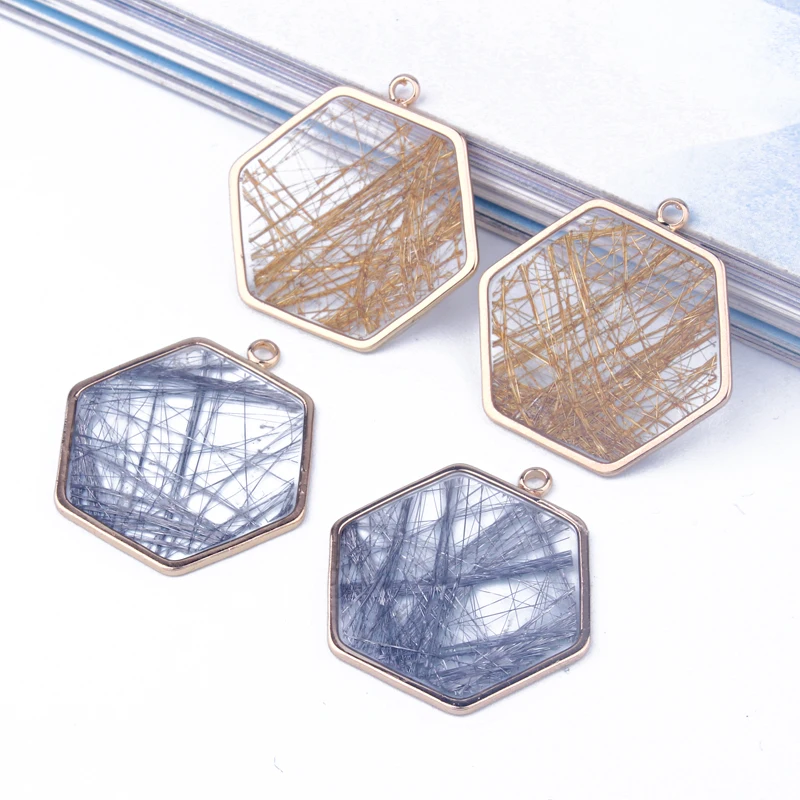 Винтажные 2шт шестигранные золотые серебряные украшения из смолы серьги