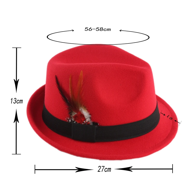 Fedoras для мужчин Fedoras для женщин осень зима унисекс чистый цвет перо джаз шапка pour les femmes