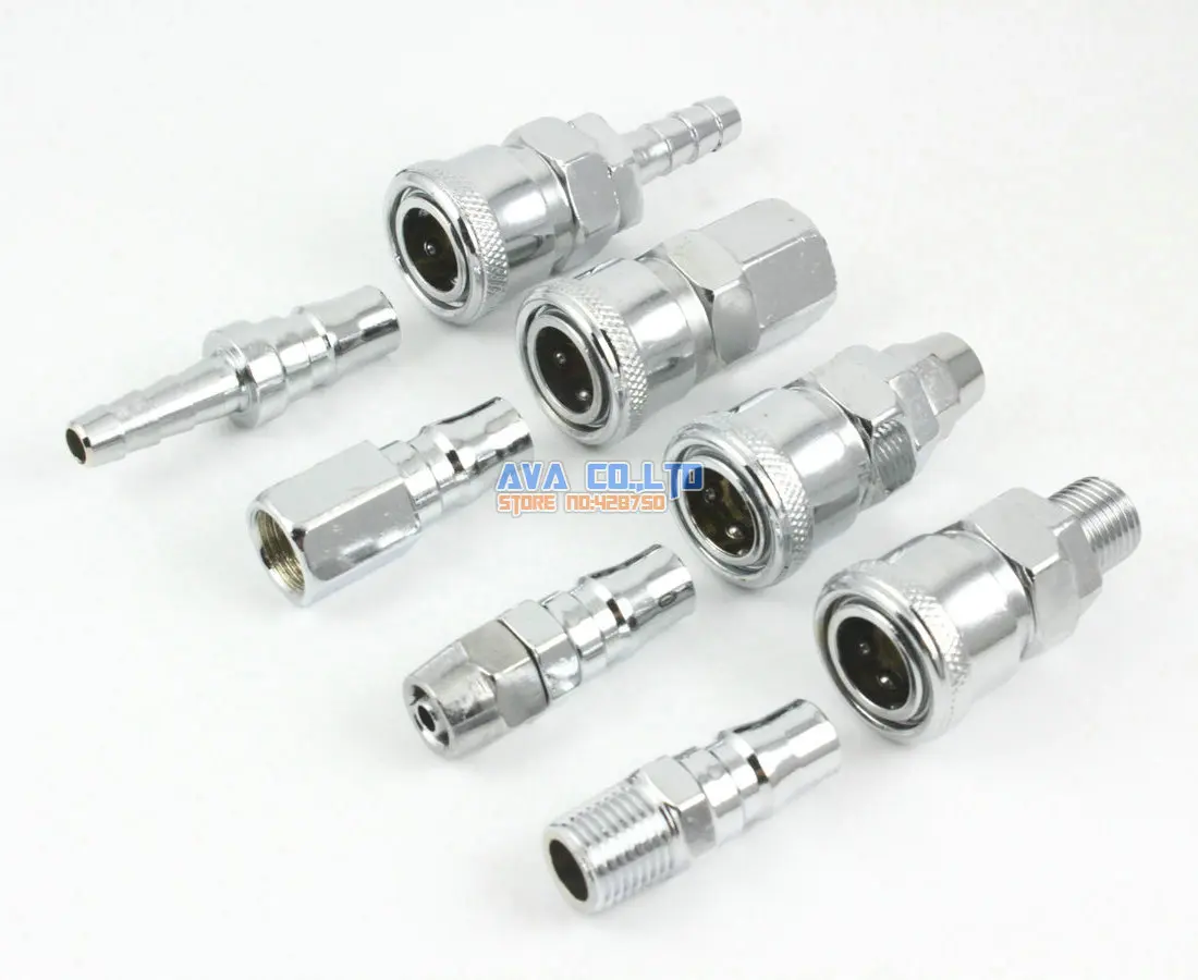 

8 Pcs 1/4" Pneumatic Air Compressor Hose Quick Coupler Plug Socket Connector Set