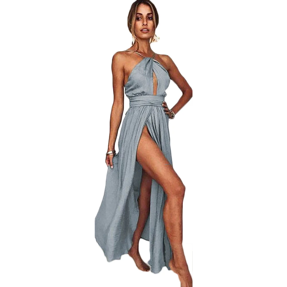 Женское платье с лямкой на шее YJSFG Летнее Длинное в богемном стиле запахом для