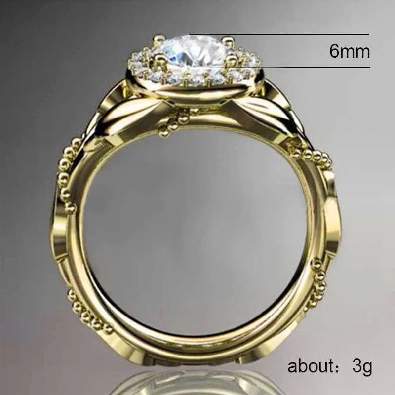 

Huitan Bridal Ring For Women Fashion Golden Leaf Design With Cubic Zircon Jewelry Ring Wedding Engagement Ring For Ladies