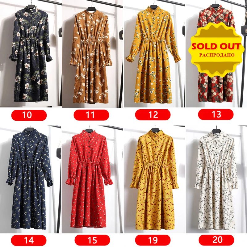 Женское вельветовое платье с длинным рукавом элегантное винтажное до середины