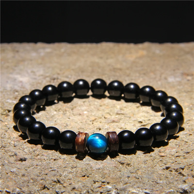 Мужской браслет натуральный черный оникс из бисера Будда модные деревянные