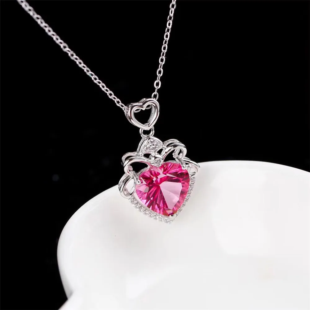 

gemstone fine jewelry new-designed romantic white 925 sterling silver natural pink topaz heart necklace pendant for female