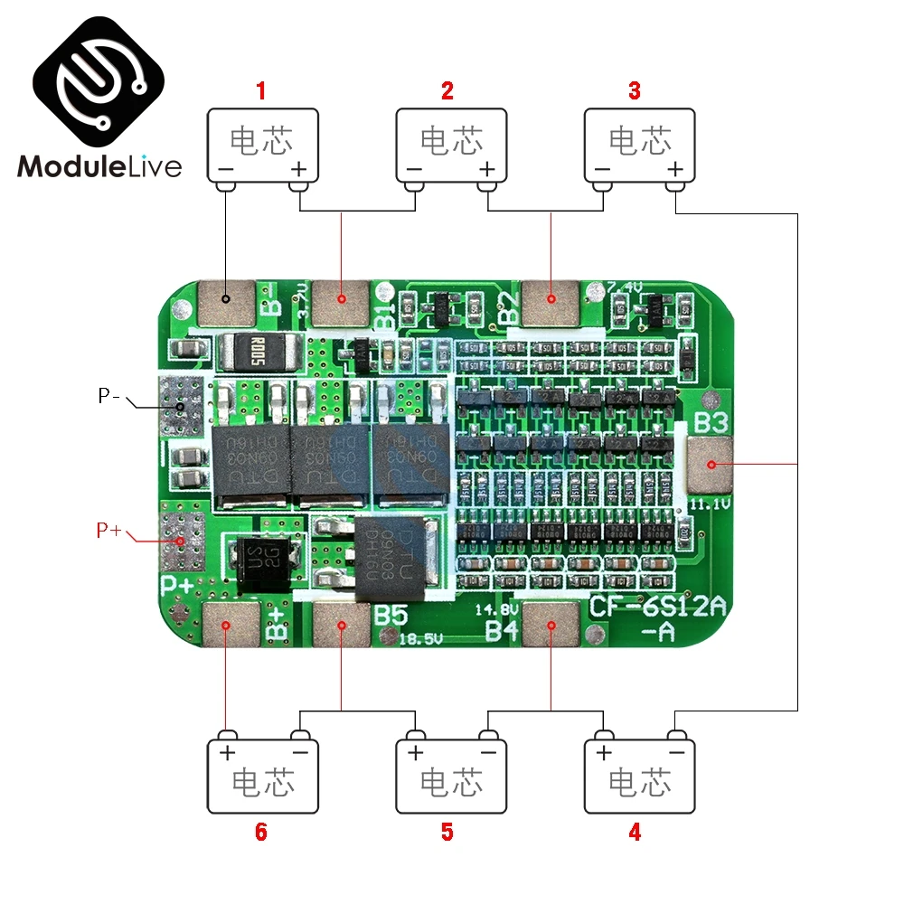 6S 15A 24V PCB BMS Защитная плата для 6 упаковок 18650 литий ионная литиевая батарея
