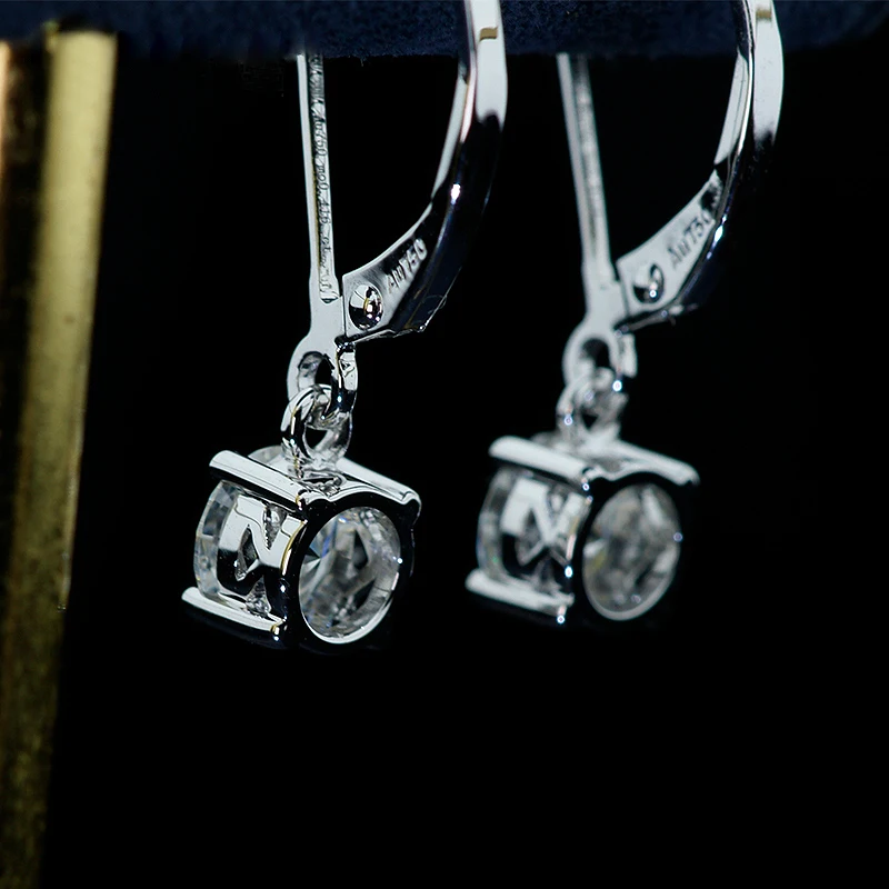 

Solid 18K White Gold 1Ctw 6.5mm DF Color Moissanite Drop Earrings Lab Diamond Wedding Earrings Birthday Gift For Women
