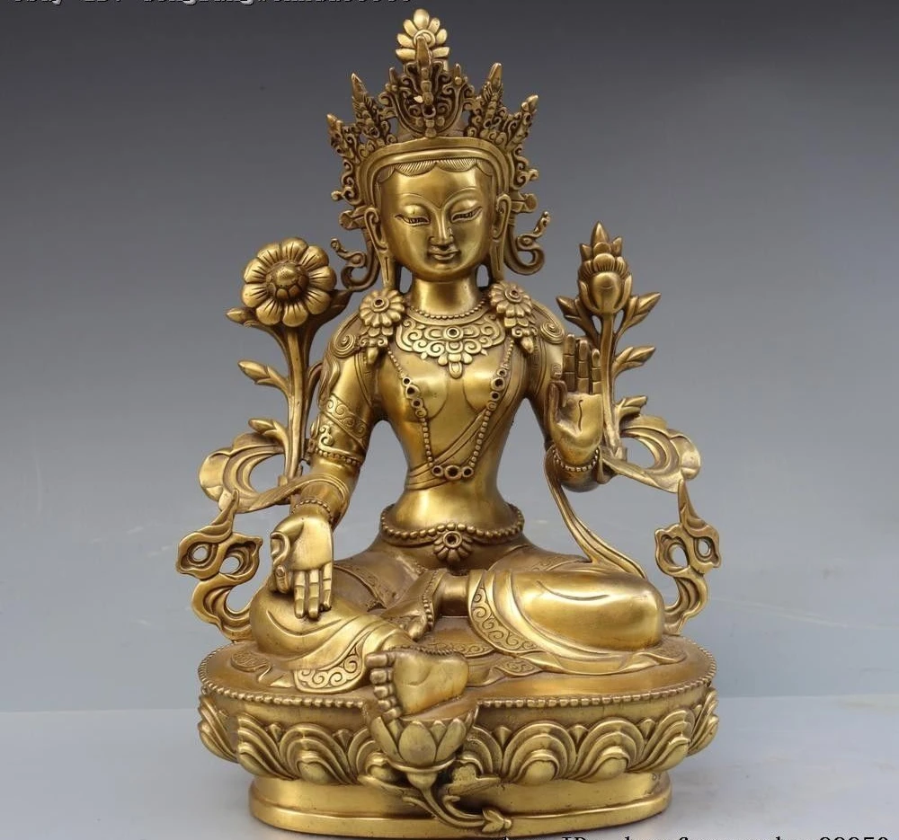 

Free Shipping 30cm Exquisite craftsmanship Tibet Buddhism Temple Brass Copper Green Tara Kwan-Yin Bodhisattva Buddha Statue