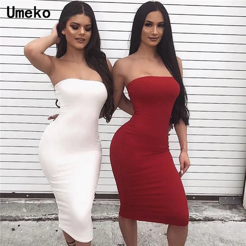 Женское обтягивающее платье без бретелек Umeko однотонное макси рукавов с
