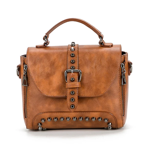 Brown RivetBag Винтажная сумка с заклепками, сумки через плечо для женщин, кожаные сумки-мессенджеры, женские сумки через плечо, женские сумки - Цвет: Brown RivetBag