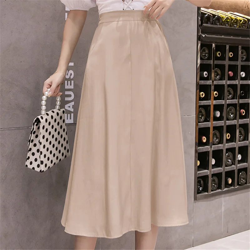 Женские юбки шелковые женские летние офисные плиссированные корейские белые