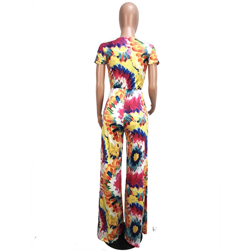 Женский богемный комбинезон с цветочным принтом Свободный широкими штанинами