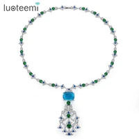 luoteemi new ethnic chandelier necklace for women luxury cz jewelry for wedding party double color colar feminino christmas gift