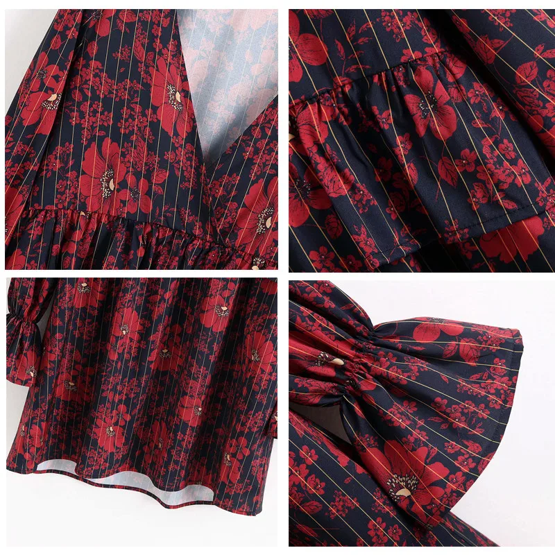 ROHOPO/осеннее Повседневное платье с длинными рукавами-фонариками драпированная