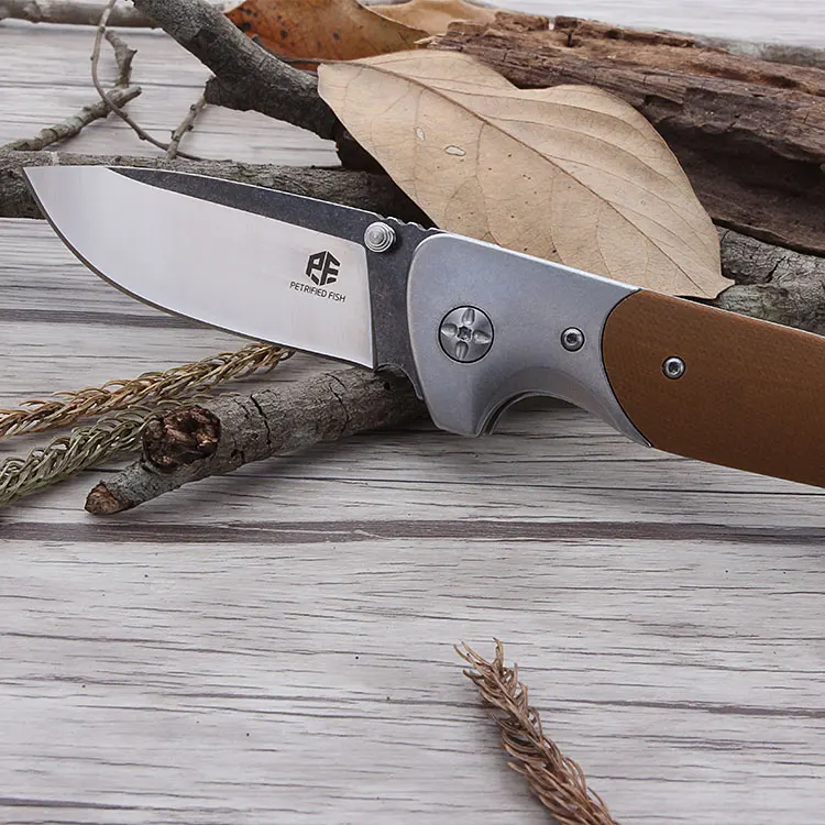 Desert G10 Handle Petrified fish PF711 Открытый нож для выживания 60HRC AUS8 лезвие несущий складной нож G10 ручка тактический нож - Цвет: Desert G10 Handle