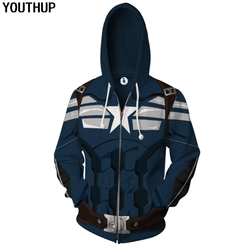 YOUTHUP 2020 3D толстовки мужское пальто с принтом персонажа на молнии капюшоном