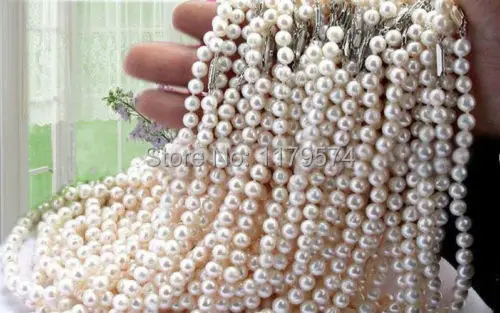 

New woman jewelry Cheap classics fashion charming Wholesale 5pcs 7-8mm White Akoya Pearl Necklace Gifts For Girl Women 17" W0191