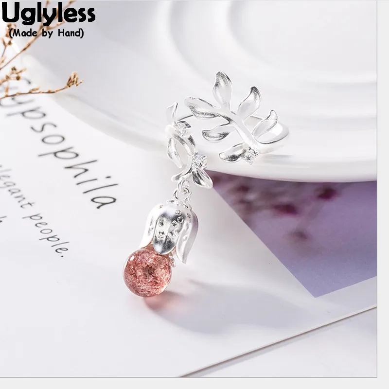 Кольцо женское из серебра 925 пробы с листьями и клубничным кварцем|Кольца| |