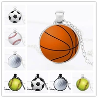 new fashion basketball baseball football photo crystal pendant glass necklace jewelry