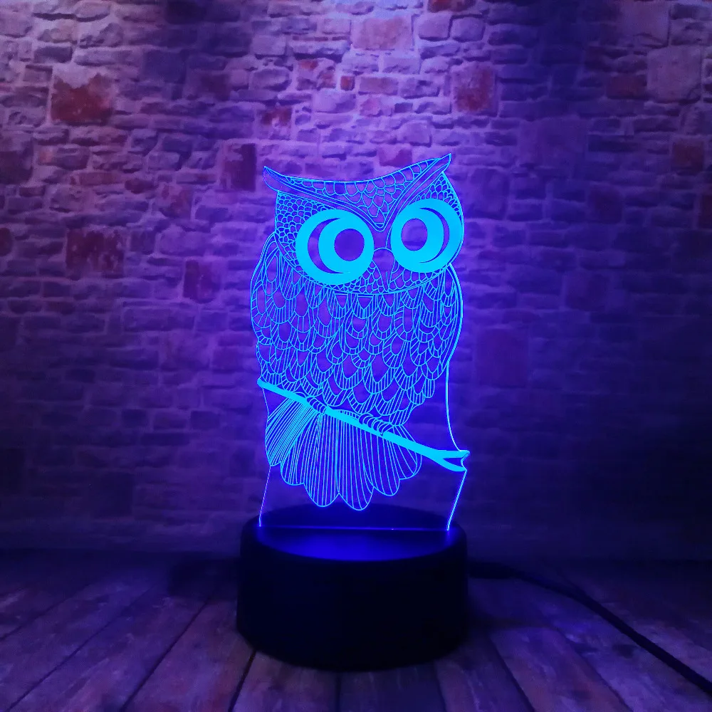 3D Сова LED настольная лампа ночник светильник 7 цветов Изменение сенсорного