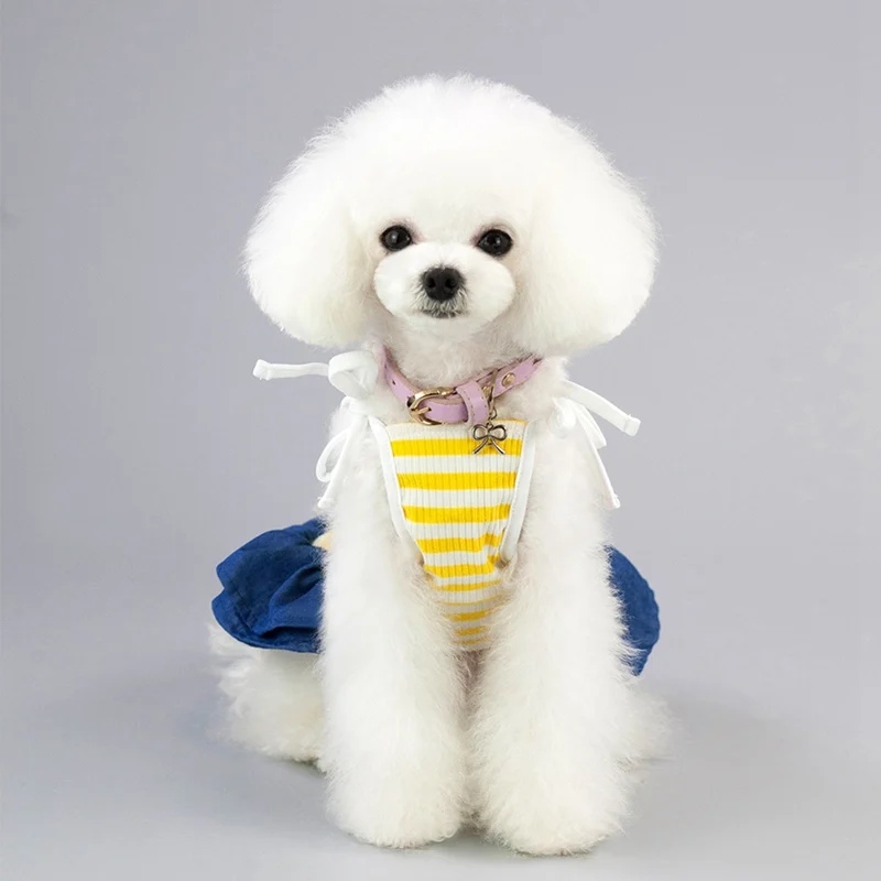 Puppy Use Pet Spring Summer Stripes Sling Skirt Dogs Sleeveless Dress Printed Bear For Small Chihuahua Pug Yorkie Clothing | Дом и сад