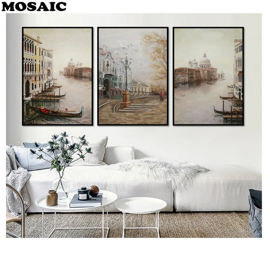 

3 Pieces,Water City Landscape,Diamond Embroidery Full,square/Round drill,5d Diy,Diamond Painting Mosaic,rhinestone,wall painting