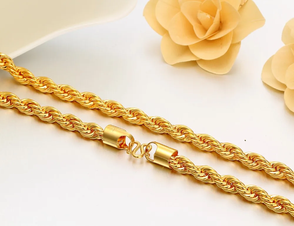 Коренастый желтого золота Цвет 8 мм хип-хоп Тяжелая Толстая веревку цепи длиной