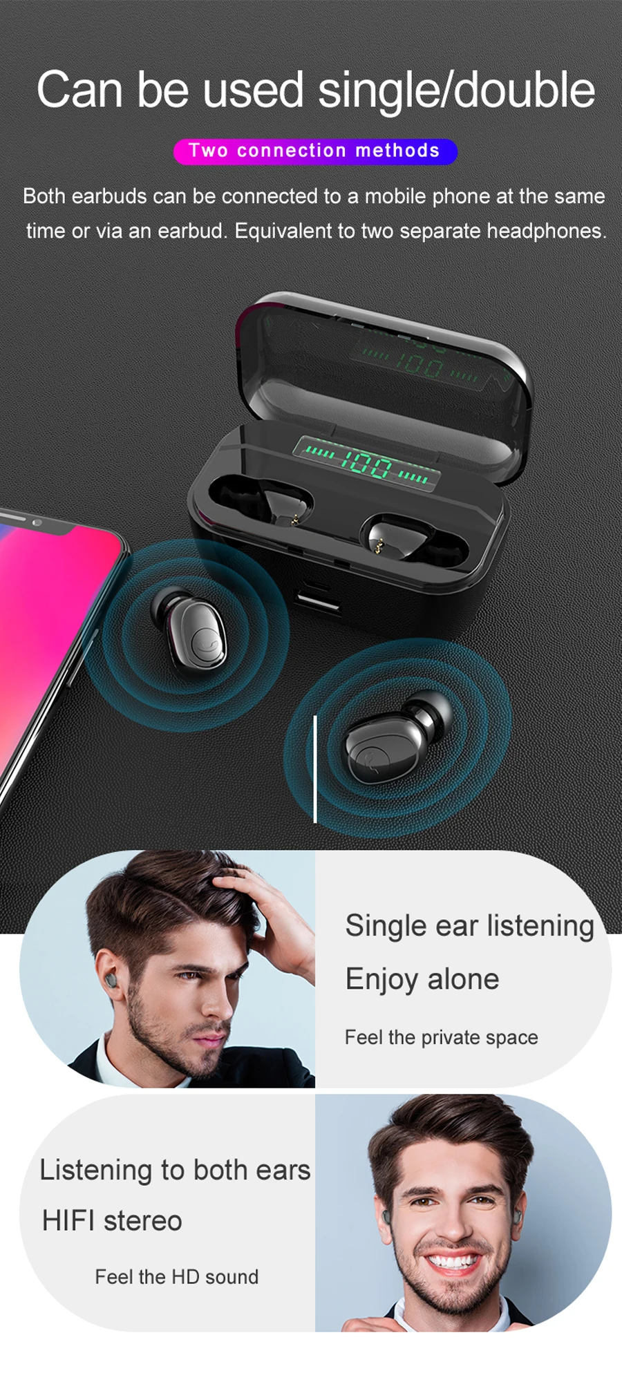 5,0 Bluetooth наушники TWS настоящие беспроводные наушники спортивные громкой связи Наушники стерео Беспроводная bluetooth-гарнитура с микрофоном для телефона