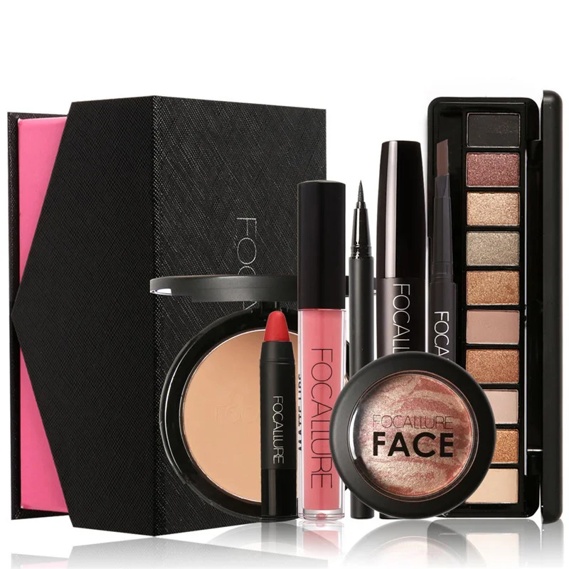 8pcs makeup gift set FOCALLURE, 8 шт., профессиональный набор для макияжа для женщин, подарок, мерцающие тени для век, помада, румяна, подводка для глаз, набор для макияжа, коробка для макияжа лица - Цвет: 8pcs makeup gift set
